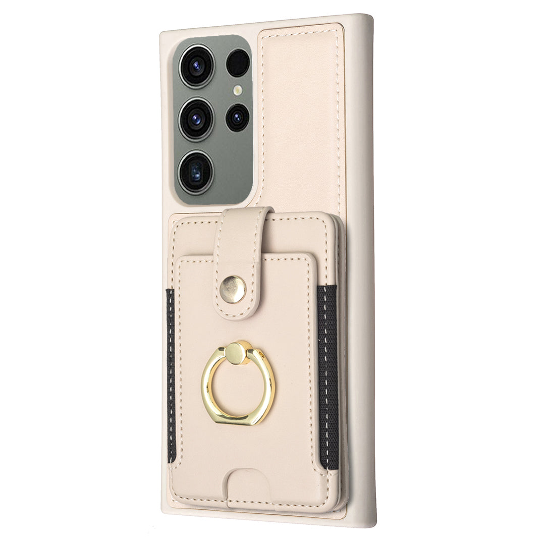 BF27 Kickstand Back Cover for Samsung Galaxy S23 Ultra PU Leather Coated TPU Card Holder Phone Case BF27 Kickstand Back Cover for Samsung Galaxy S23 Ultra PU Leather Coated TPU Card Holder Phone Case
